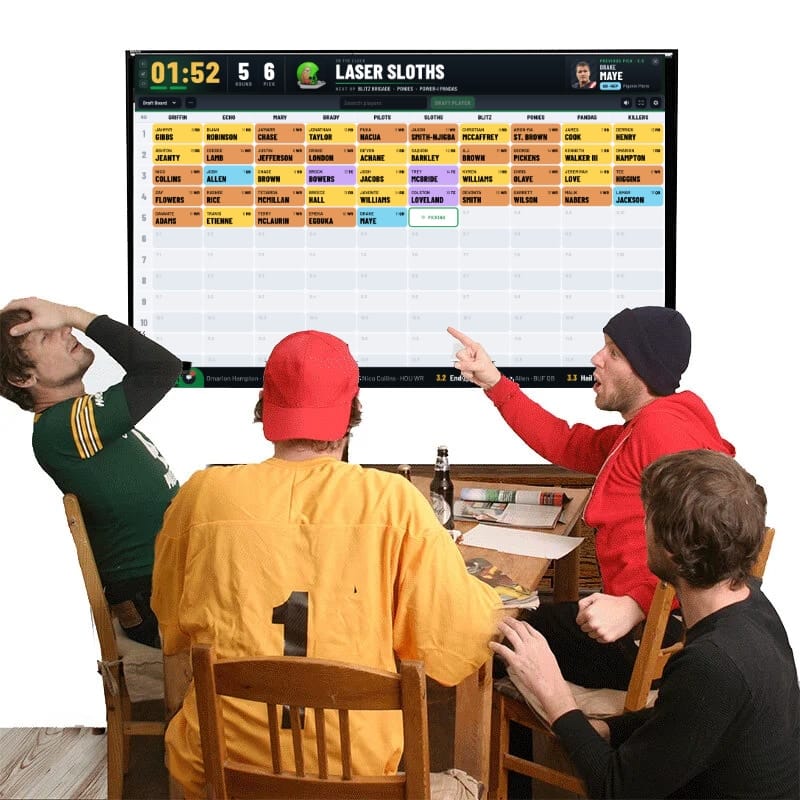 A fantasy football league gathered at a FanDraft draft party