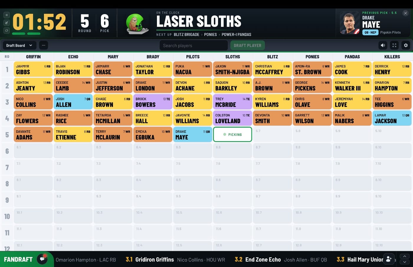 FanDraft — Draft Board