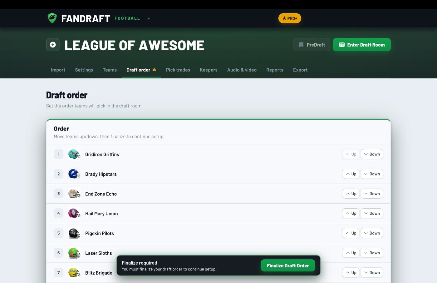 FanDraft — Draft Order