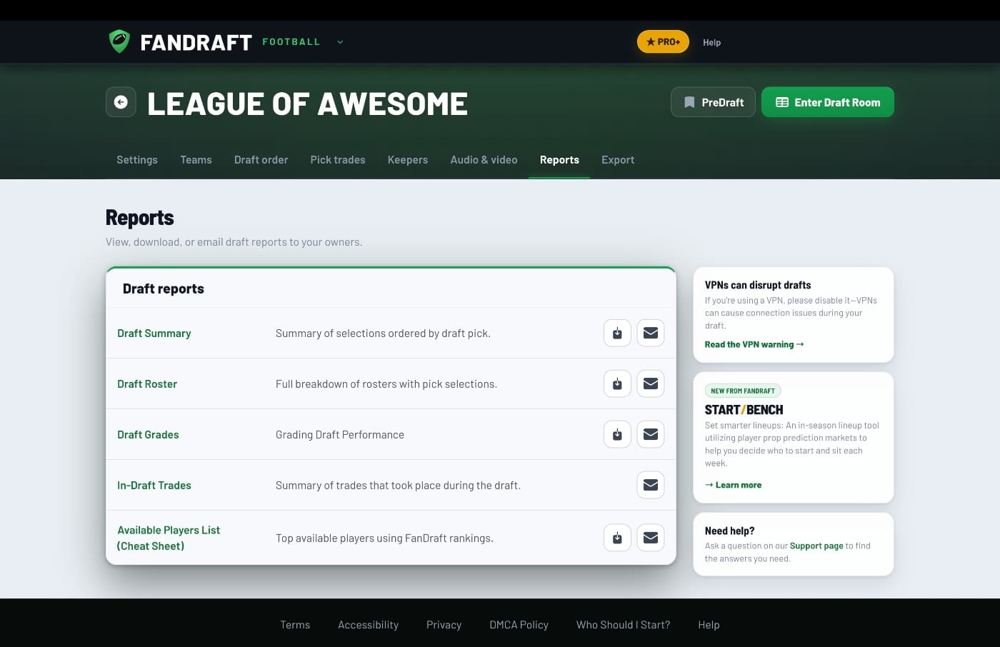 FanDraft — Draft Reports