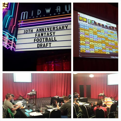 A FanDraft fantasy football draft-party setup on the big screen