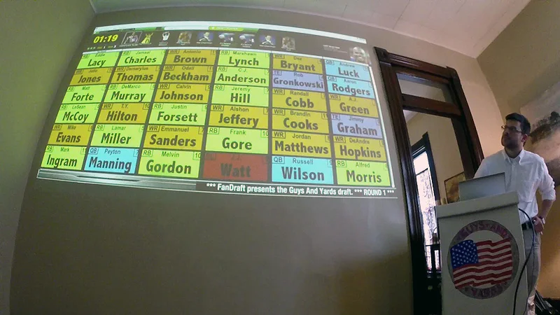 A league enjoying their FanDraft fantasy football draft night